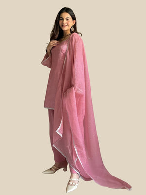 Rajwada Pink Silk Solid Kurta Set For Women