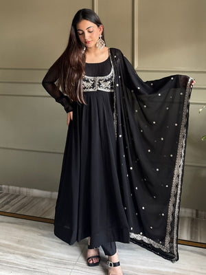 Rajwada Black GEORGETTE Embroidered Anarkali For Women