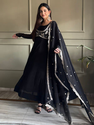 Rajwada Black GEORGETTE Embroidered Anarkali For Women