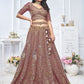 Rajwada Dark Purple Soft Net Embroidered Semi-Stitched Lehenga With Unstitched Blouse For Women