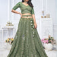 Rajwada Green Soft Net Embroidered Semi-Stitched Lehenga With Unstitched Blouse For Women