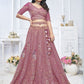Rajwada Pink Soft Net Embroidered Semi-Stitched Lehenga With Unstitched Blouse For Women