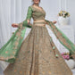 Rajwada Green And Gold Soft Net Embroidered Semi-Stitched Lehenga With Unstitched Blouse For Women