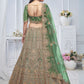 Rajwada Green And Gold Soft Net Embroidered Semi-Stitched Lehenga With Unstitched Blouse For Women