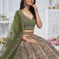 Rajwada Green Soft Net Embroidered Semi-Stitched Lehenga With Unstitched Blouse For Women