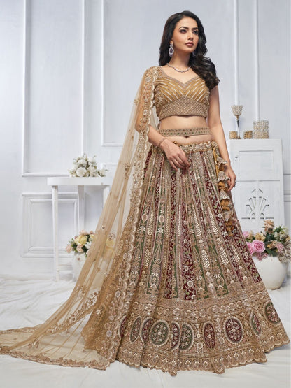 Rajwada Multicolor Soft Net Embroidered Semi-Stitched Lehenga With Unstitched Blouse For Women