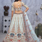 Rajwada Light Blue Organza  Embroidered Semi-Stitched Lehenga With Unstitched Blouse For Women