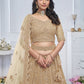 Rajwada Gold Soft Net Embroidered Semi-Stitched Lehenga With Unstitched Blouse For Women