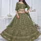 Rajwada Green Soft Net Embroidered Semi-Stitched Lehenga With Unstitched Blouse For Women