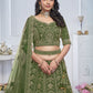 Rajwada Green Soft Net Embroidered Semi-Stitched Lehenga With Unstitched Blouse For Women