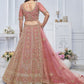 Rajwada Light Pink Soft Net Embroidered Semi-Stitched Lehenga With Unstitched Blouse For Women