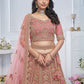 Rajwada Light Pink Soft Net Embroidered Semi-Stitched Lehenga With Unstitched Blouse For Women