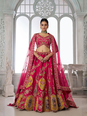 Rajwada Pink Silk Blend Embellished Semi Stitched Lehenga For Women