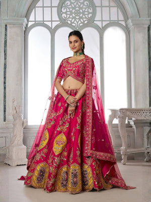 Rajwada Pink Silk Blend Embellished Semi Stitched Lehenga For Women