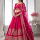 Rajwada Dark Pink Silk Blend Embellished Semi Stitched Lehenga For Women