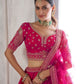 Rajwada Dark Pink Silk Blend Embellished Semi Stitched Lehenga For Women
