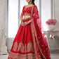 Rajwada Red Silk Blend Embellished Semi Stitched Lehenga For Women