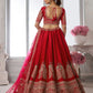 Rajwada Red Silk Blend Embellished Semi Stitched Lehenga For Women