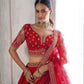 Rajwada Red Silk Blend Embellished Semi Stitched Lehenga For Women