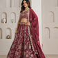 Rajwada Wine Silk Blend Embellished Semi Stitched Lehenga For Women