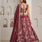 Rajwada Wine Silk Blend Embellished Semi Stitched Lehenga For Women
