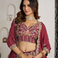 Rajwada Wine Silk Blend Embellished Semi Stitched Lehenga For Women