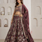 Rajwada Mauve Wine Silk Blend Embellished Semi Stitched Lehenga For Women