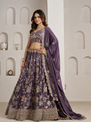 Rajwada Purple Silk Blend Embellished Semi Stitched Lehenga For Women