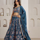Rajwada Teal Blue Silk Blend Embellished Semi Stitched Lehenga For Women