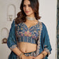 Rajwada Teal Blue Silk Blend Embellished Semi Stitched Lehenga For Women