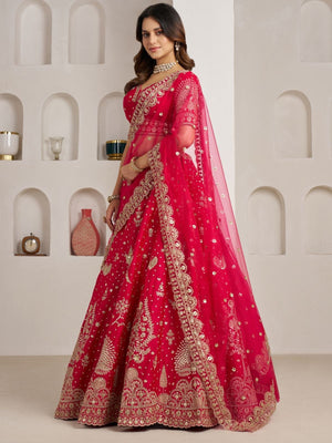 Rajwada Red Silk Blend Embellished Semi Stitched Lehenga For Women