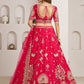 Rajwada Red Silk Blend Embellished Semi Stitched Lehenga For Women