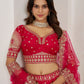 Rajwada Red Silk Blend Embellished Semi Stitched Lehenga For Women