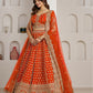 Rajwada Orange Silk Blend Embellished Semi Stitched Lehenga For Women