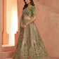 Rajwada Sage Green Silk Blend Embroidered Semi Stitched Lehenga For Women