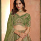 Rajwada Sage Green Silk Blend Embroidered Semi Stitched Lehenga For Women