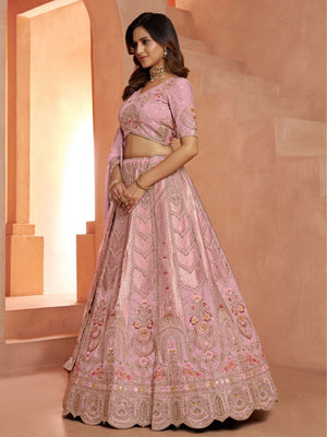 Rajwada Baby Pink Silk Blend Embroidered Semi Stitched Lehenga For Women