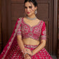 Rajwada Dark Pink Net Embellished Semi Stitched Lehenga For Women