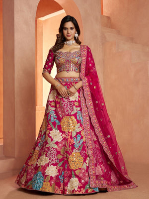 Rajwada Pink Silk Blend Embellished Semi Stitched Lehenga For Women