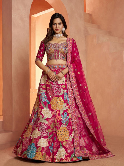 Rajwada Pink Silk Blend Embellished Semi Stitched Lehenga For Women