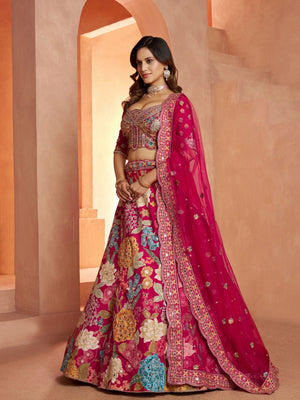 Rajwada Pink Silk Blend Embellished Semi Stitched Lehenga For Women