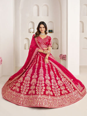 Rajwada Dark Pink Silk Blend Embellished Semi Stitched Lehenga For Women