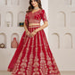 Rajwada Red Silk Blend Embellished Semi Stitched Lehenga For Women