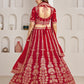 Rajwada Red Silk Blend Embellished Semi Stitched Lehenga For Women