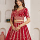 Rajwada Red Silk Blend Embellished Semi Stitched Lehenga For Women
