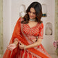 Rajwada Orange Silk Blend Embellished Semi Stitched Lehenga For Women