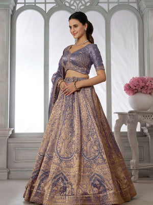 Rajwada Pastel Blue  Blend Embroidered Semi Stitched Lehenga For Women