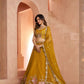 Rajwada Mustard Yellow Silk Blend Embellished Semi Stitched Lehenga For Women