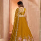 Rajwada Mustard Yellow Silk Blend Embellished Semi Stitched Lehenga For Women