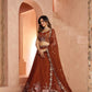 Rajwada Rust Brown Silk Blend Embellished Semi Stitched Lehenga For Women